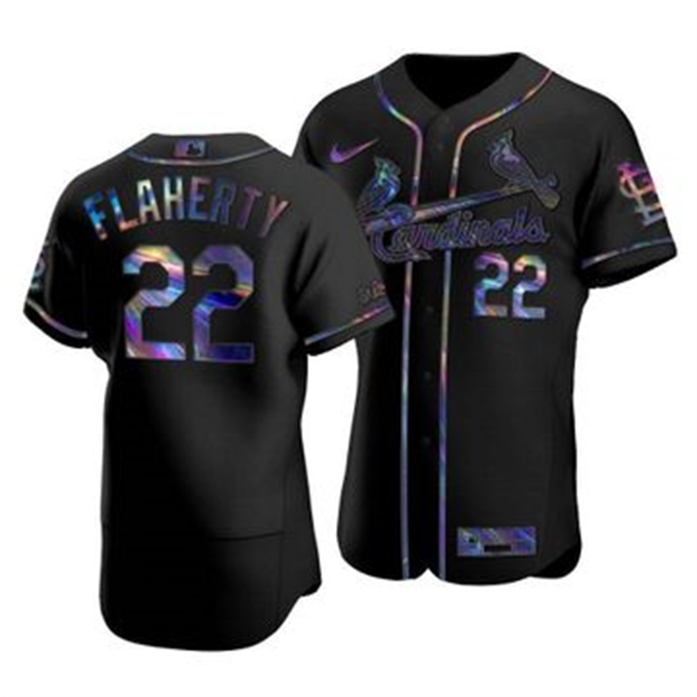 St. Louis Cardinals #22 Jack Flaherty Men's Nike Iridescent Holographic Collection MLB Jersey - Black St. Louis Cardinals #22 Jack Flaherty Men's Nike Iridescent Holographic Collection MLB Jersey - Black