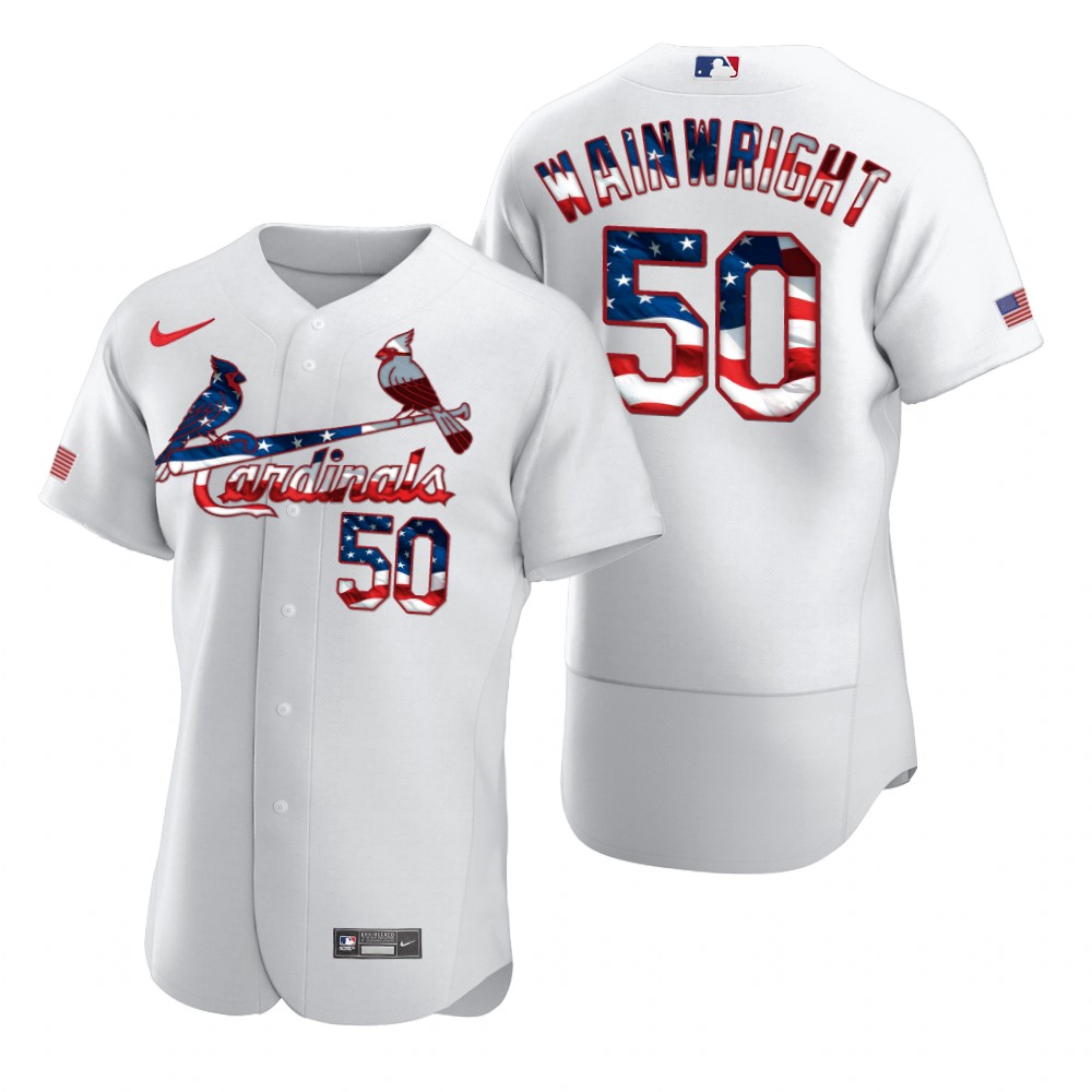 St. Louis Cardinals #50 Adam Wainwright Men's Nike White Fluttering USA Flag Limited Edition Authentic MLB Jersey St. Louis Cardinals #50 Adam Wainwright Men's Nike White Fluttering USA Flag Limited Edition Authentic MLB Jersey