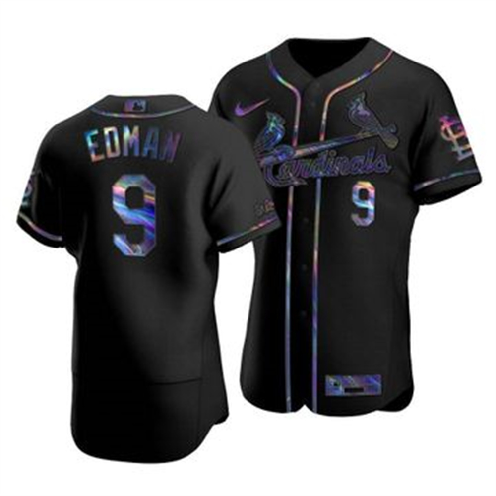 St. Louis Cardinals #9 Tommy Edman Men's Nike Iridescent Holographic Collection MLB Jersey - Black St. Louis Cardinals #9 Tommy Edman Men's Nike Iridescent Holographic Collection MLB Jersey - Black