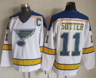 St Louis Blues #11 Brian Sutter White Yellow CCM Throwback Stitched NHL Jersey