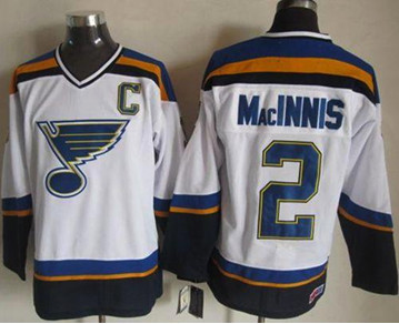 St Louis Blues #2 Al MacInnis White Navy CCM Throwback Stitched NHL Jersey