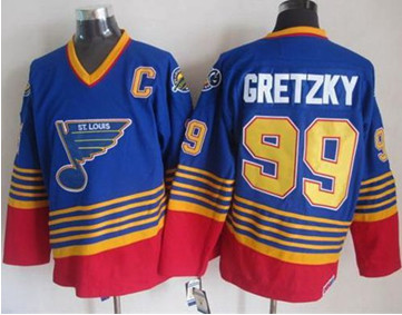 St Louis Blues #99 Wayne Gretzky Light Blue & Red CCM Throwback Stitched NHL jersey