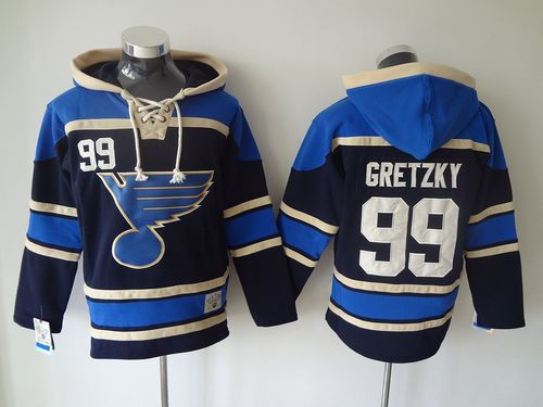 St Louis Blues #99 Wayne Gretzky Navy Blue Sawyer Hooded Sweatshirt Stitched NHL Jersey
