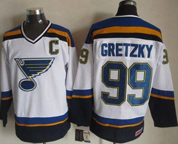 St Louis Blues #99 Wayne Gretzky White Navy CCM Throwback Stitched NHL Jersey