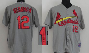 St.Louis Cardinals 12# Lance Berkman Grey MLB Jerseys(Signed)