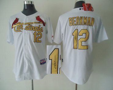 St.Louis Cardinals 12# Lance Berkman Jersey(gold number) MLB Jerseys(Signed)