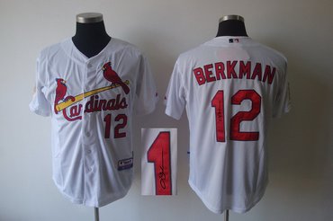 St.Louis Cardinals 12# Lance Berkman White MLB Jerseys(Signed)