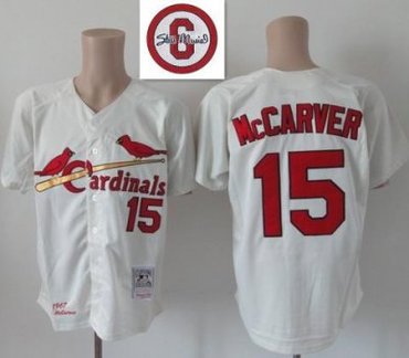 St.Louis Cardinals 15 Tim Mccarver Cream Cool Base MLB Jersey 6# Patch
