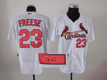 St Louis Cardinals 23# David Freese White MLB Jerseys(Signed)