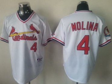St.Louis Cardinals 4# Yadier Molina White Throwback M&N MLB Jerseys