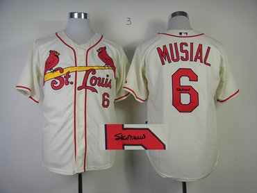 St Louis Cardinals 6# Stan Musial White MLB Jerseys(Signed)