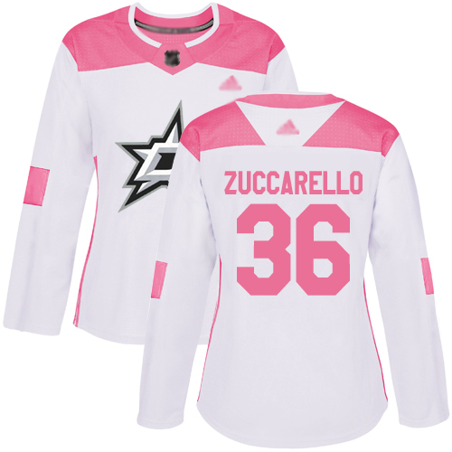 Stars #36 Mats Zuccarello White Pink Authentic Fashion Women's Stitched Hockey Jersey Stars #36 Mats Zuccarello White Pink Authentic Fashion Women's Stitched Hockey Jersey