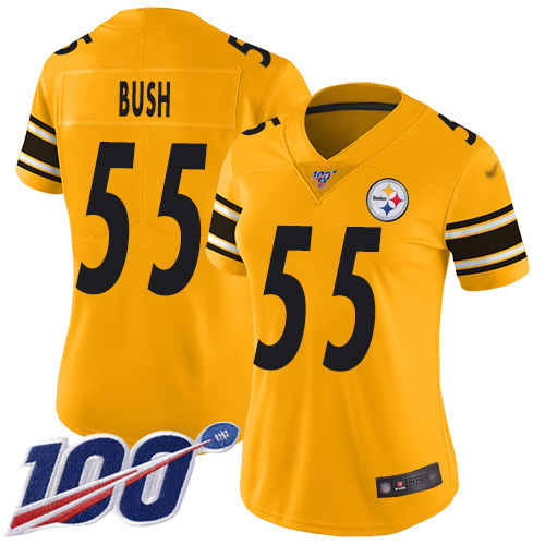 Steelers #55 Devin Bush Gold Women's Stitched Football Limited Inverted Legend 100th Season Jersey