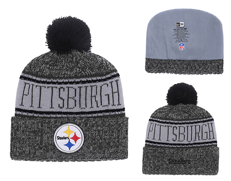 Steelers 2018 NFL Sideline Graphite Pom Knit Hat YD