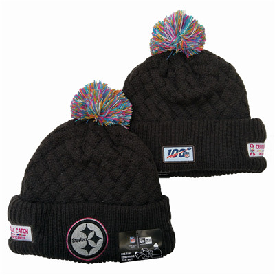 Steelers Team Logo Black 100th Season Pom Knit Hat YD