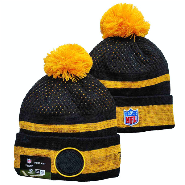 Steelers Team Logo Black And Yellow Pom Cuffed Knit Hat YD