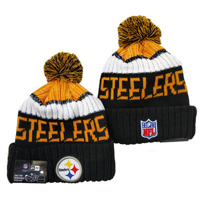 Steelers Team Logo Black Pom Knit Hat YD