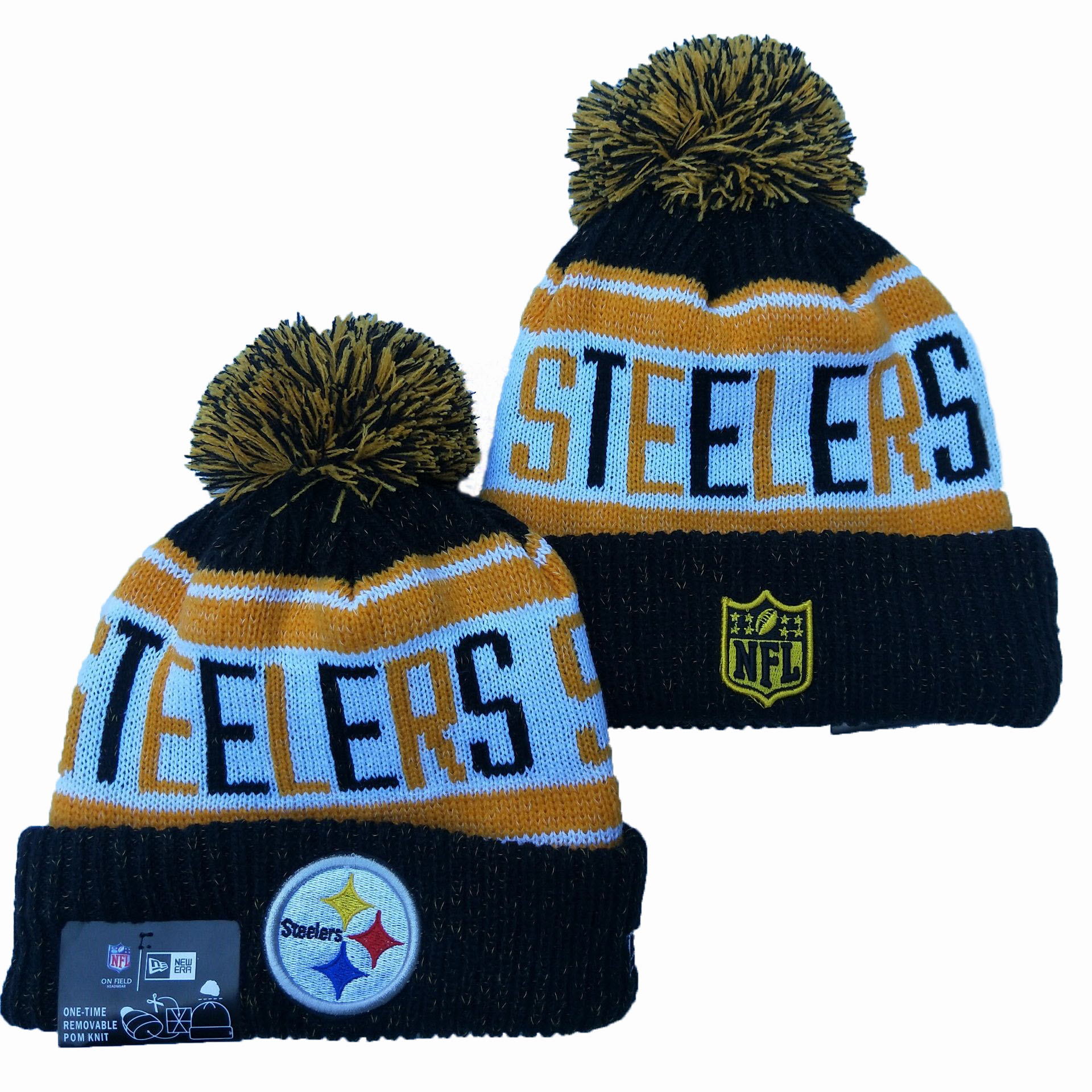 Steelers Team Logo Black Yellow Pom Knit Hat YD