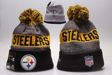 Steelers Team Logo Gray & Black Knit Hat YP