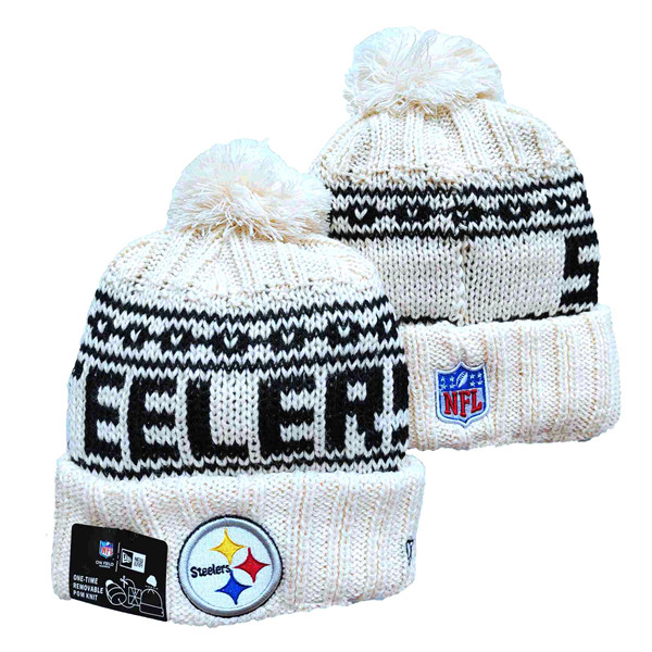 Steelers Team Logo Pom Cuffed White Knit Hat  YD