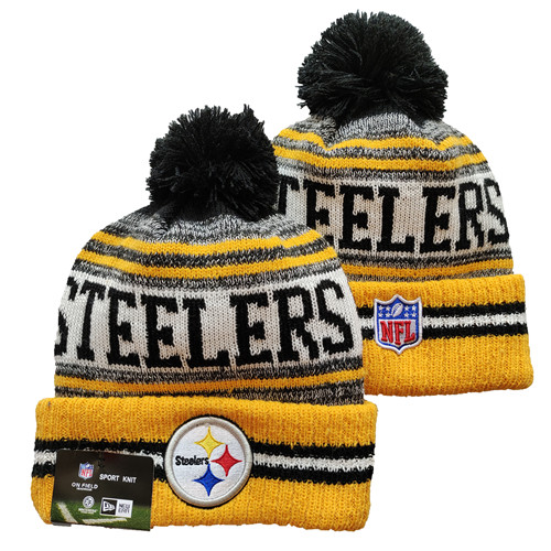 Steelers Team Logo Yellow And Gray Pom Cuffed Knit Hat YD