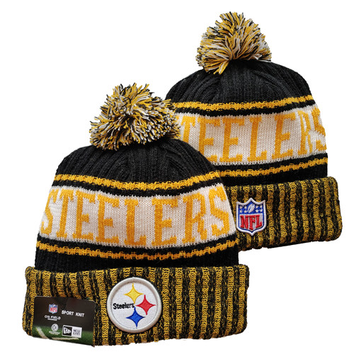Steelers Team Logo Yellow Pom Cuffed Knit Hat YD