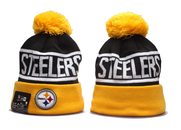 Steelers Team Logo Yellow Pom Knit Hat YP 1