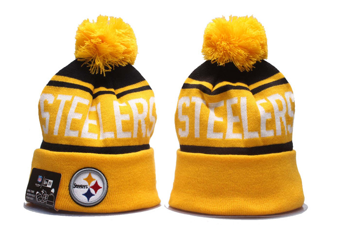 Steelers Team Logo yellow Pom Knit Hat YP