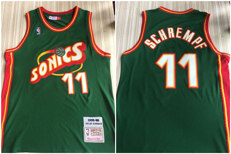 Supersonics 11 Detlef Schrempf Green 1995-96 Hardwood Classics Swingman Jersey Supersonics 11 Detlef Schrempf Green 1995-96 Hardwood Classics Swingman Jersey
