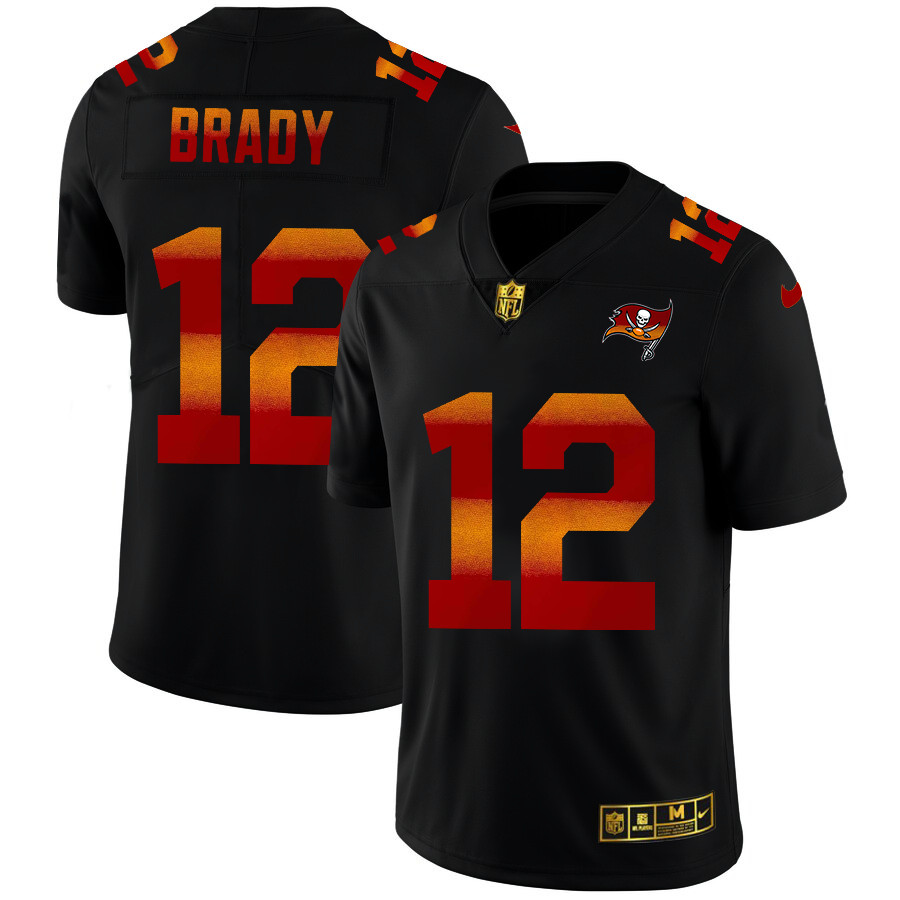 Tampa Bay Buccaneers #12 Tom Brady Men's Black Nike Red Orange Stripe Vapor Limited NFL Jersey Tampa Bay Buccaneers #12 Tom Brady Men's Black Nike Red Orange Stripe Vapor Limited NFL Jersey