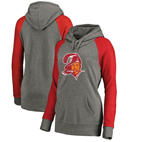 Tampa Bay Buccaneers NFL Pro Line By Fanatics Branded Women's Throwback Logo Tri-Blend Raglan Plus Size Pullover Hoodie Gray Red Tampa Bay Buccaneers NFL Pro Line By Fanatics Branded Women's Throwback Logo Tri-Blend Raglan Plus Size Pullover Hoodie Gray Red