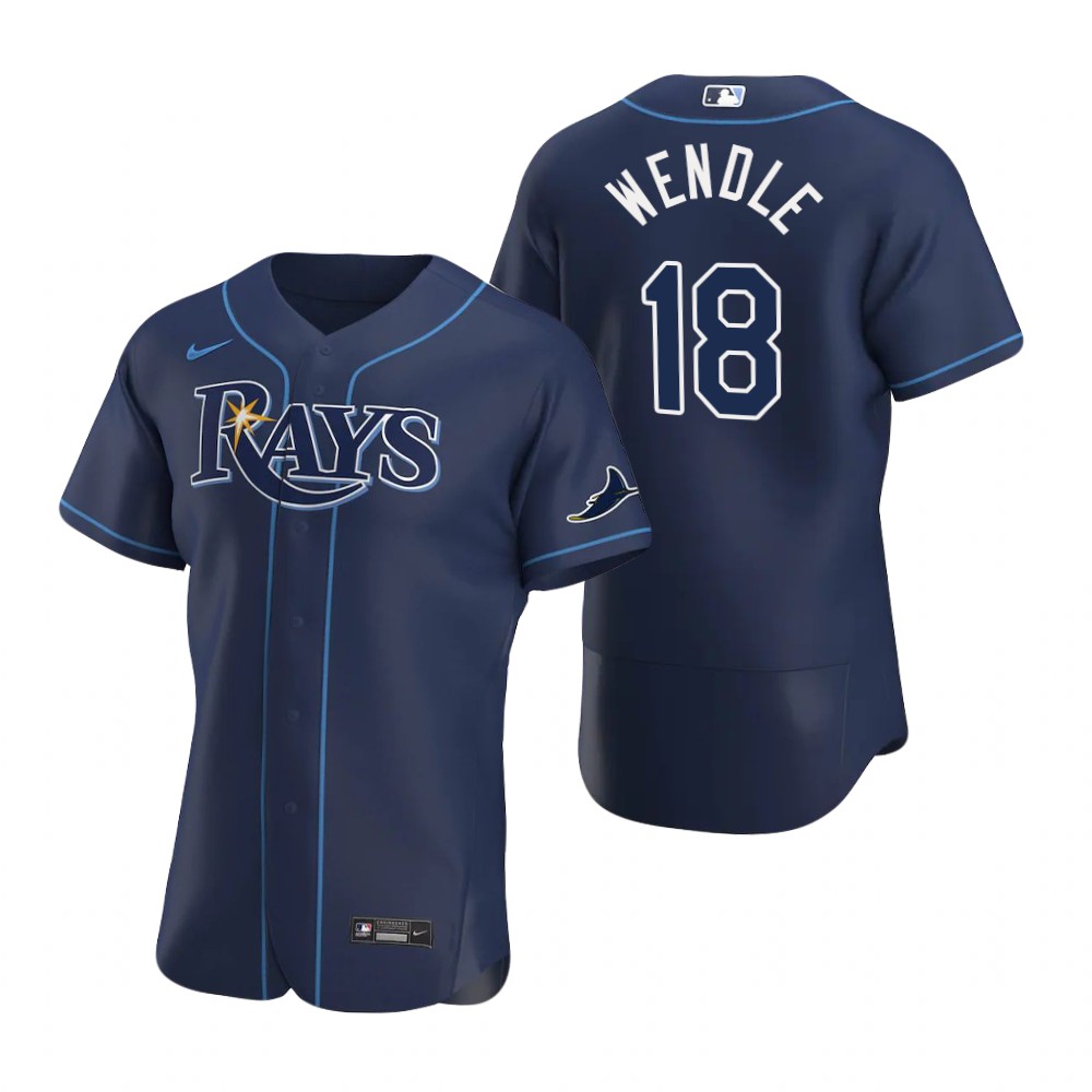 Tampa Bay Rays #18 Joey Wendle Men's Nike Navy Alternate 2020 Authentic Team MLB Jersey