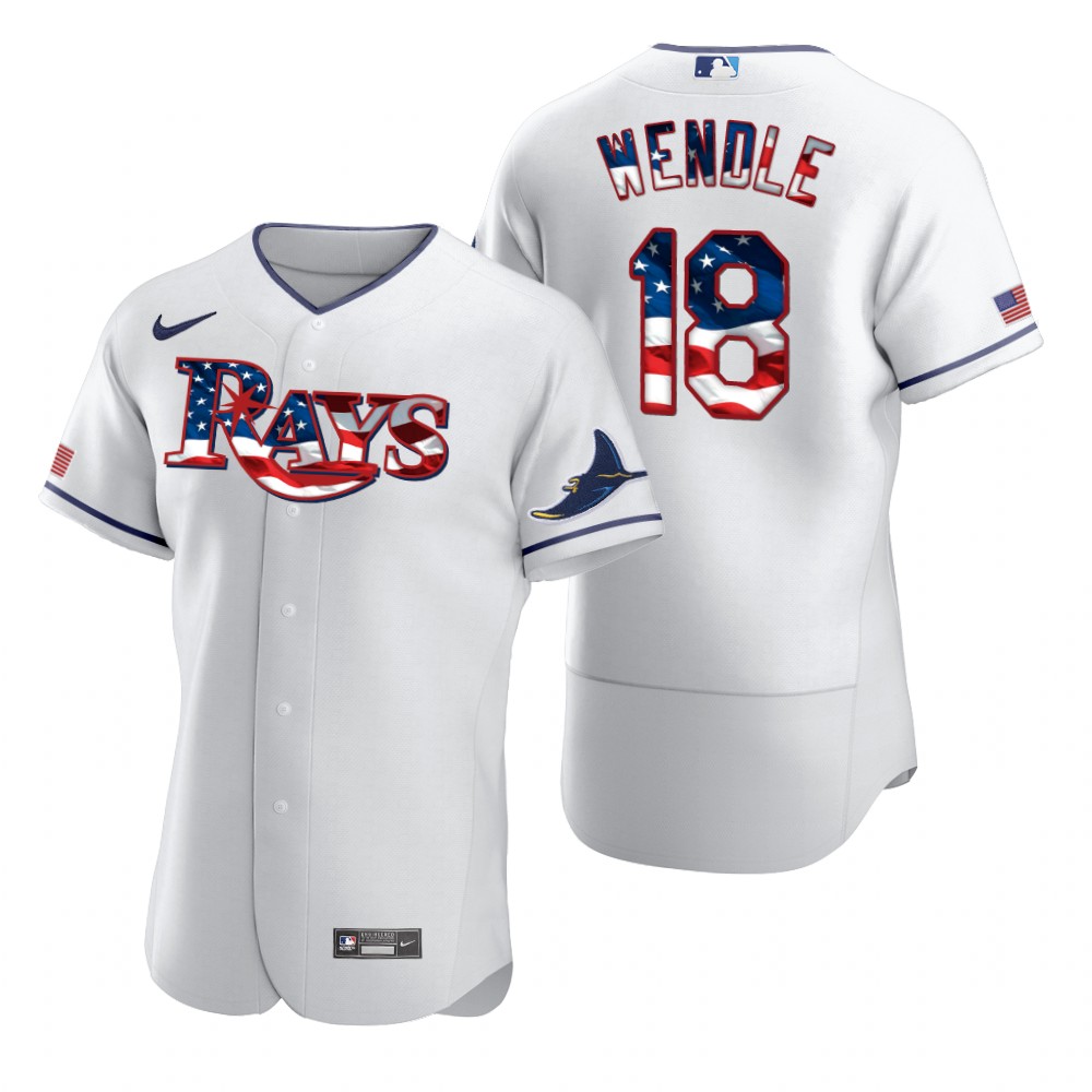 Tampa Bay Rays #18 Joey Wendle Men's Nike White Fluttering USA Flag Limited Edition Authentic MLB Jersey Tampa Bay Rays #18 Joey Wendle Men's Nike White Fluttering USA Flag Limited Edition Authentic MLB Jersey