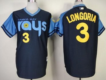 Tampa Bay Rays #3 Evan Longoria Dark Blue 1970's David Price Turn Back The Clock Stitched Baseball Jersey