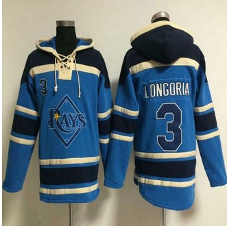 Tampa Bay Rays #3 Evan Longoria Light Blue Sawyer Hooded Sweatshirt Baseball Hoodie