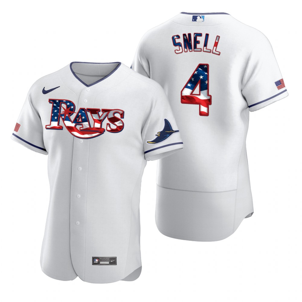 Tampa Bay Rays #4 Blake Snell Men's Nike White Fluttering USA Flag Limited Edition Authentic MLB Jersey Tampa Bay Rays #4 Blake Snell Men's Nike White Fluttering USA Flag Limited Edition Authentic MLB Jersey