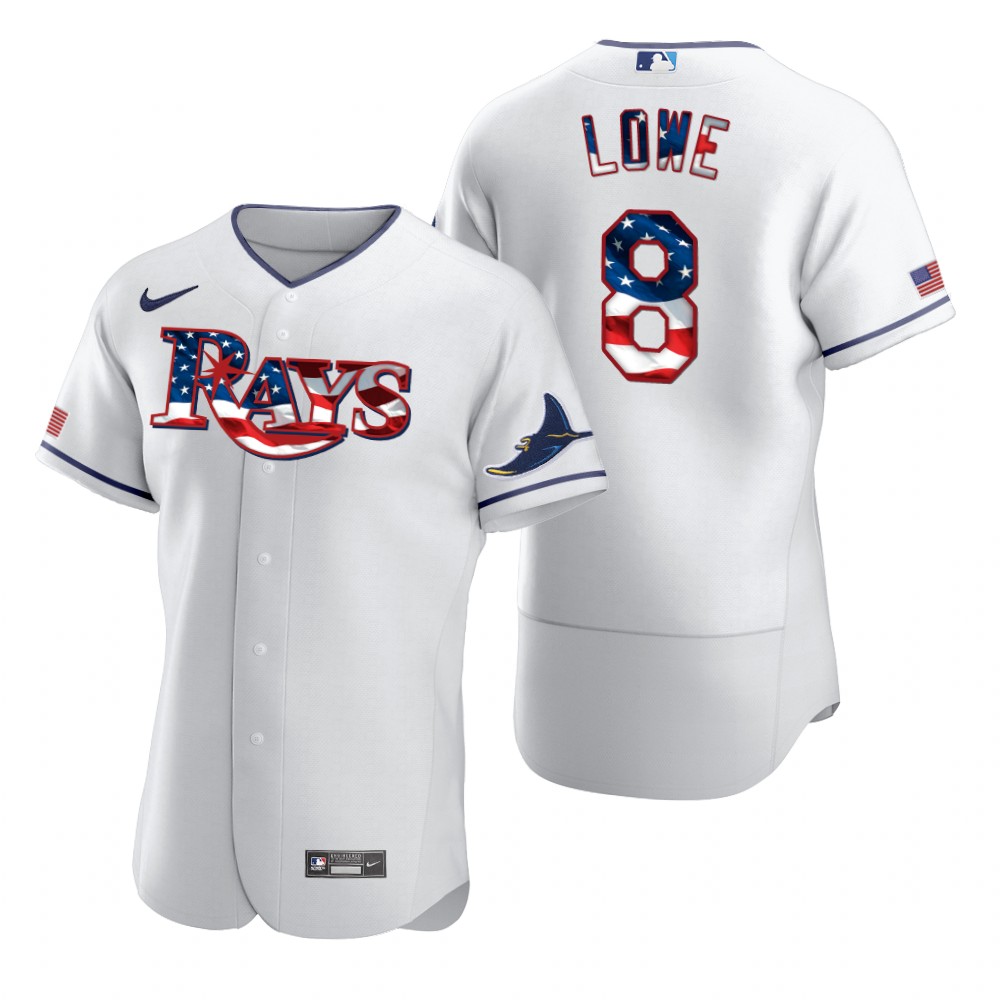Tampa Bay Rays #8 Brandon Lowe Men's Nike White Fluttering USA Flag Limited Edition Authentic MLB Jersey Tampa Bay Rays #8 Brandon Lowe Men's Nike White Fluttering USA Flag Limited Edition Authentic MLB Jersey