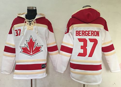 Team CA. #37 Patrice Bergeron White Sawyer Hooded Sweatshirt 2016 World Cup Stitched NHL Jersey Team CA. #37 Patrice Bergeron White Sawyer Hooded Sweatshirt 2016 World Cup Stitched NHL Jersey
