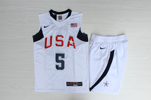Team USA Basketball 5 Jason Kidd White Nike Stitched Jersey(With Shorts)