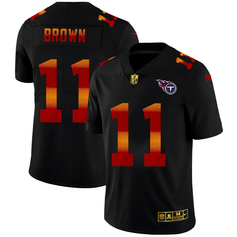 Tennessee Titans #11 A.J. Brown Men's Black Nike Red Orange Stripe Vapor Limited NFL Jersey Tennessee Titans #11 A.J. Brown Men's Black Nike Red Orange Stripe Vapor Limited NFL Jersey