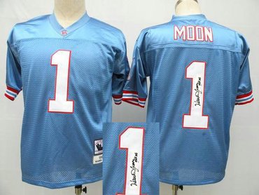 Tennessee Titans 1# Warren Moon Blue Throwback Jersey(Signed Elite) Tennessee Titans 1# Warren Moon Blue Throwback Jersey(Signed Elite)