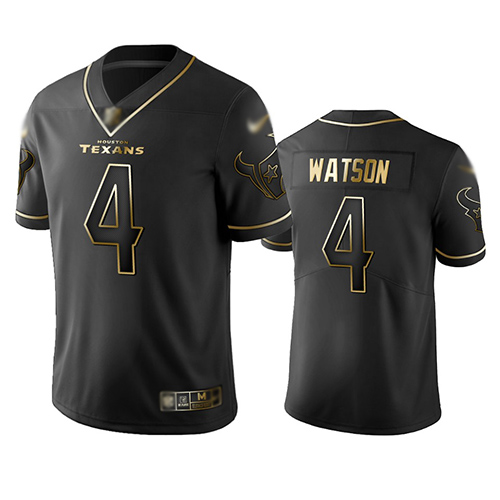 Texans #4 Deshaun Watson Black Men's Stitched Football Limited Golden Edition Jersey Texans #4 Deshaun Watson Black Men's Stitched Football Limited Golden Edition Jersey