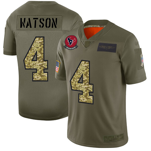 Texans #4 Deshaun Watson Olive Camo Men's Stitched Football Limited 2019 Salute To Service Jersey Texans #4 Deshaun Watson Olive Camo Men's Stitched Football Limited 2019 Salute To Service Jersey