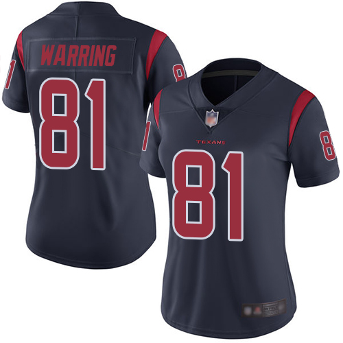 Texans #81 Kahale Warring Navy Blue Women's Stitched Football Limited Rush Jersey Texans #81 Kahale Warring Navy Blue Women's Stitched Football Limited Rush Jersey