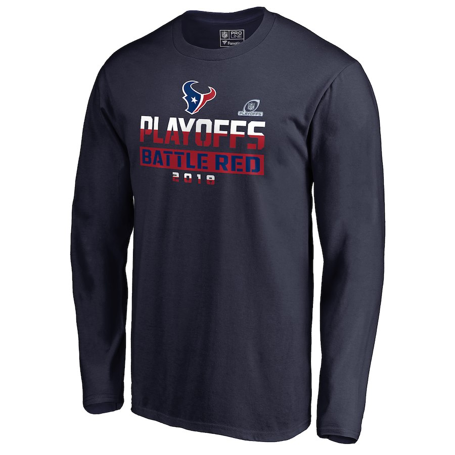 Texans Navy 2018 NFL Playoffs Battle Red Men's Long Sleeve T-Shirt Texans Navy 2018 NFL Playoffs Battle Red Men's Long Sleeve T-Shirt