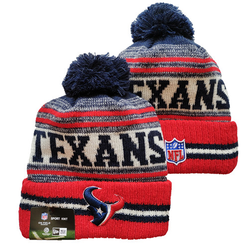 Texans Team Logo Red And Gray Pom Cuffed Knit Hat YD