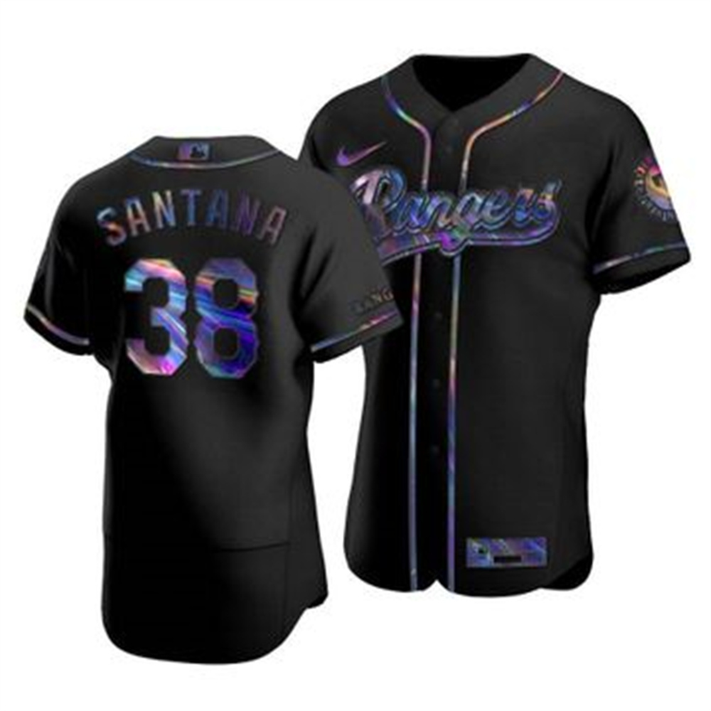 Texas Rangers #38 Danny Santana Men's Nike Iridescent Holographic Collection MLB Jersey - Black Texas Rangers #38 Danny Santana Men's Nike Iridescent Holographic Collection MLB Jersey - Black