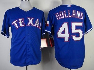 Texas Rangers #45 Derek Holland Blue Baseball Jersey