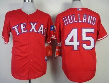 Texas Rangers #45 Derek Holland Red Baseball Jersey