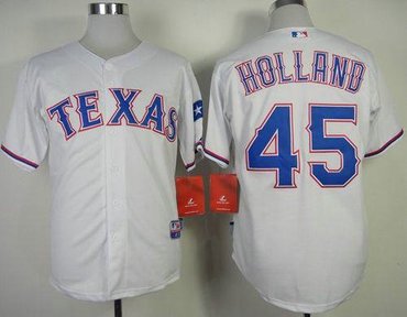Texas Rangers #45 Derek Holland White Cool Base Baseball Jersey